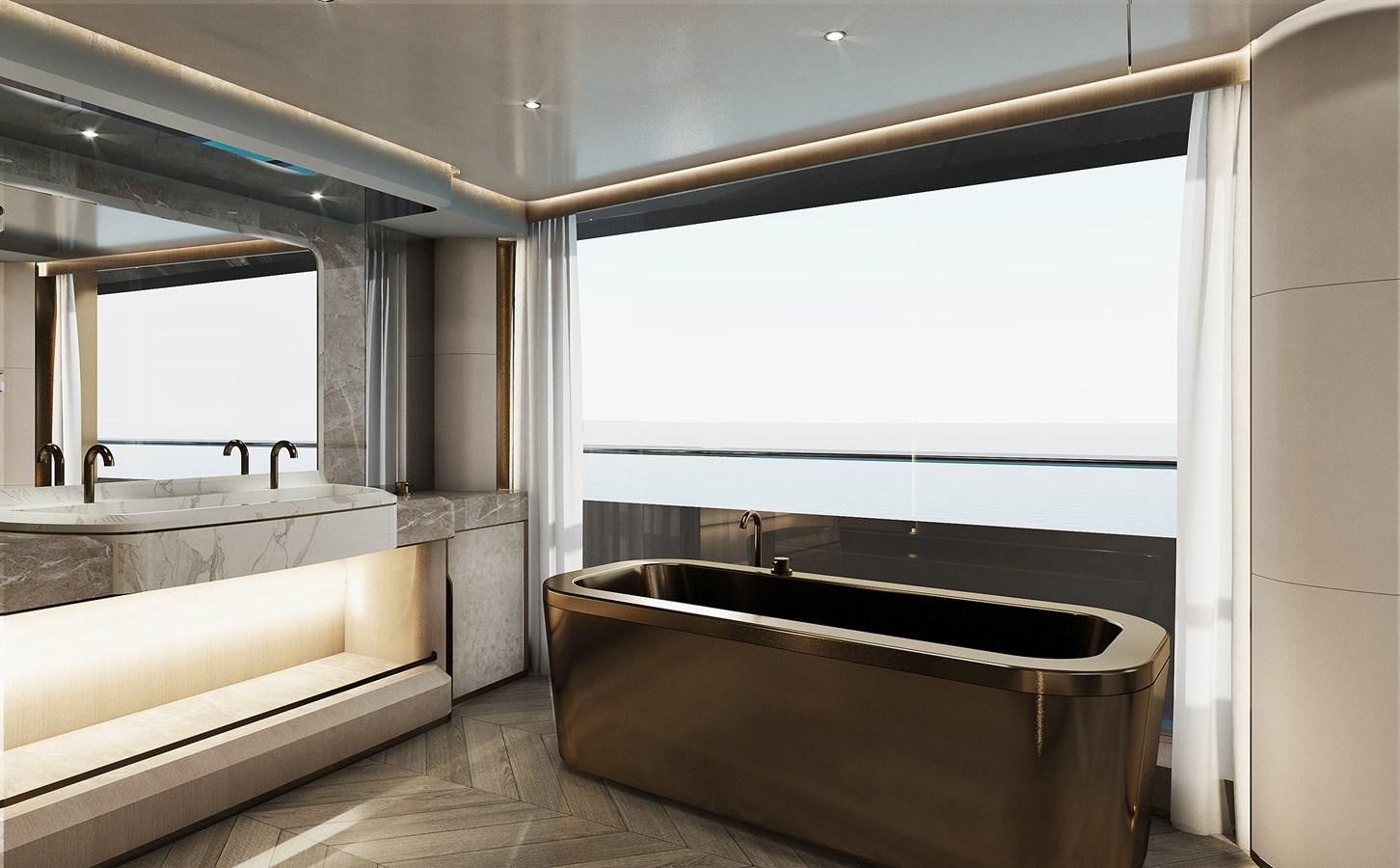 a bathroom with a tub aboard VIRTUS XP HULL 02 Yacht for Sale