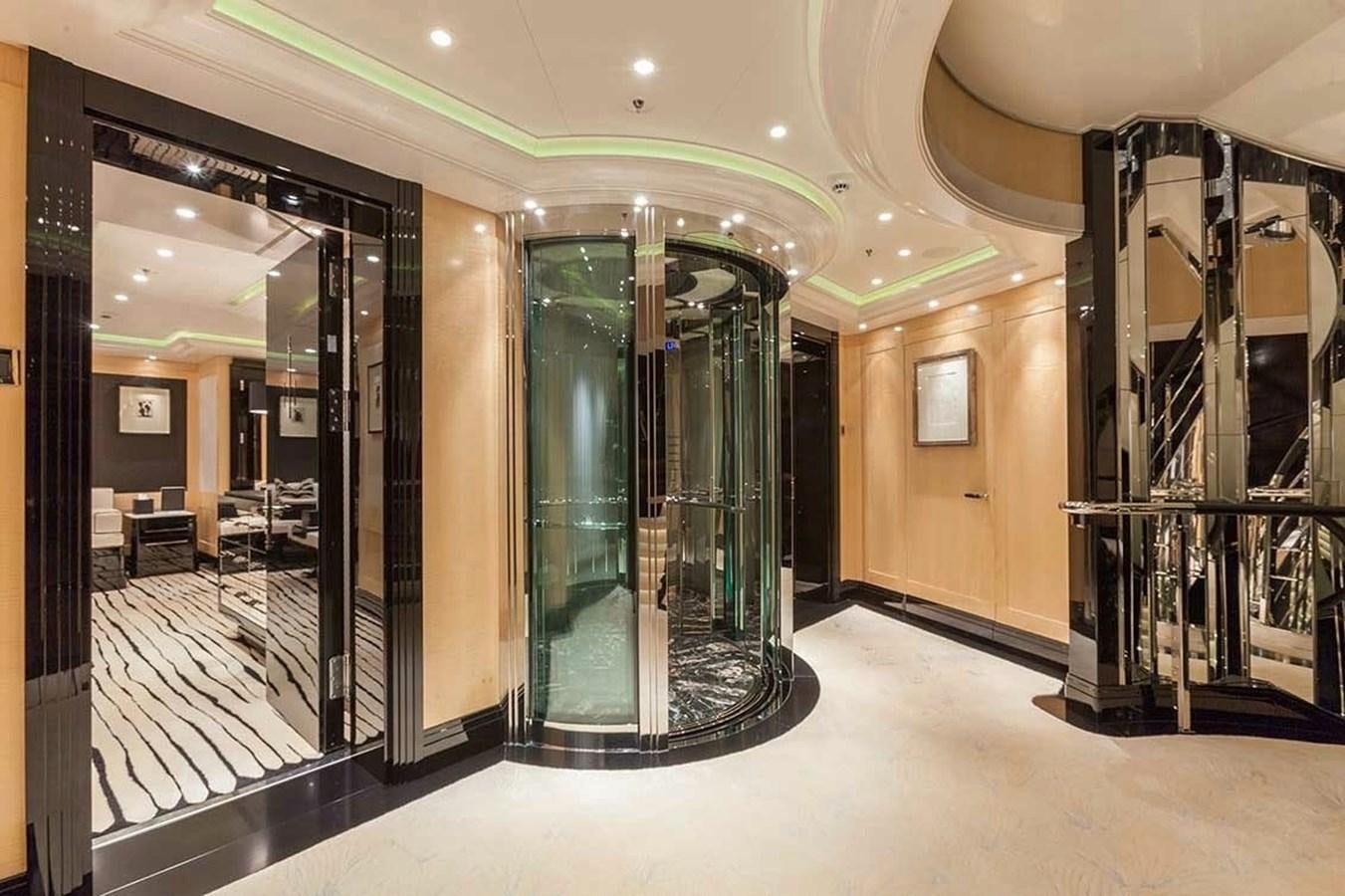 a large glass display case in a building aboard PHOENIX 2 Yacht for Sale