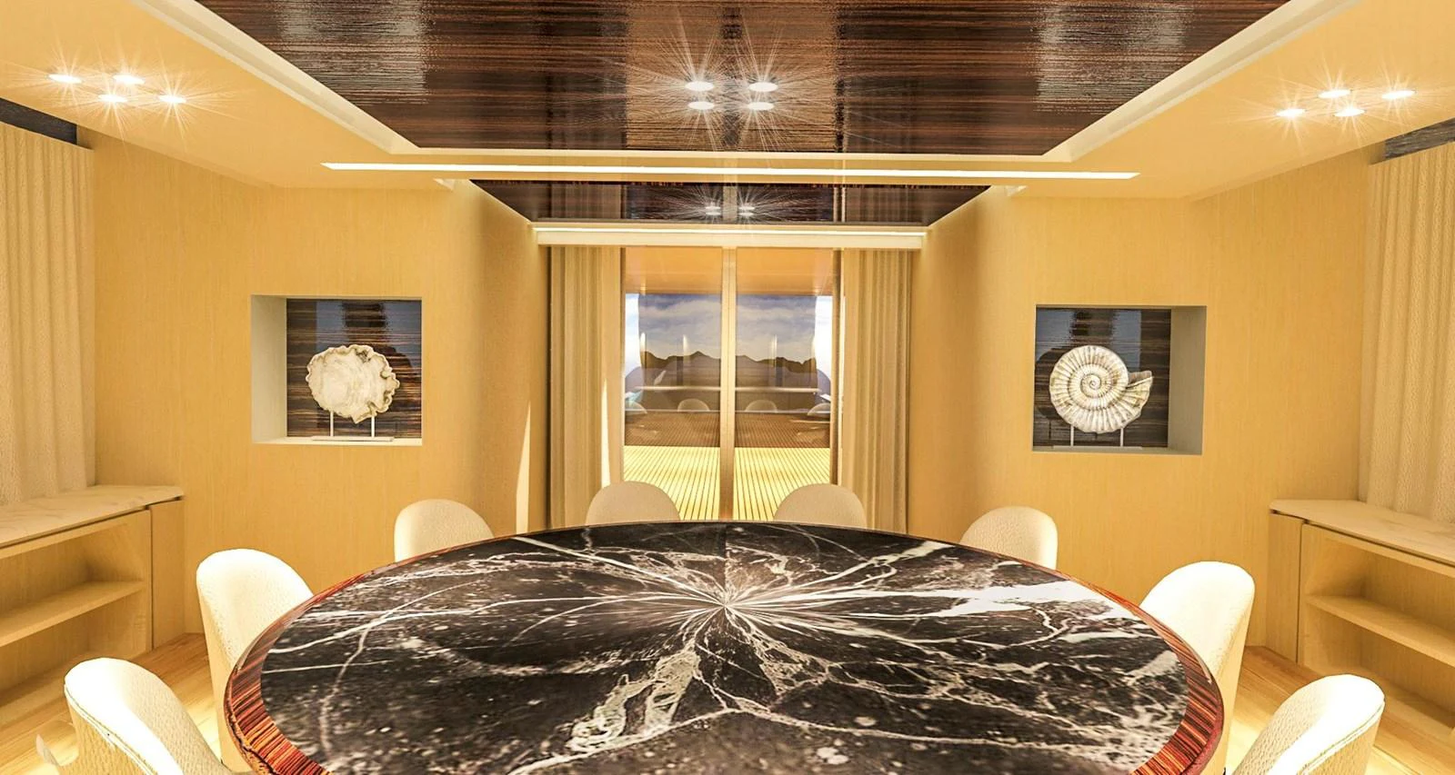 a large room with a bed and a table aboard CUSTOM Yacht for Sale