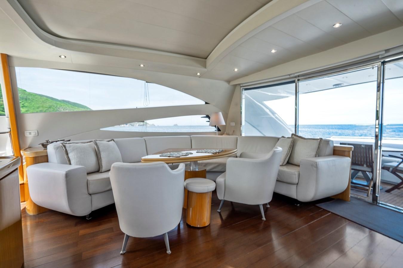 a room with a table chairs and a large window aboard DENISE Yacht for Sale