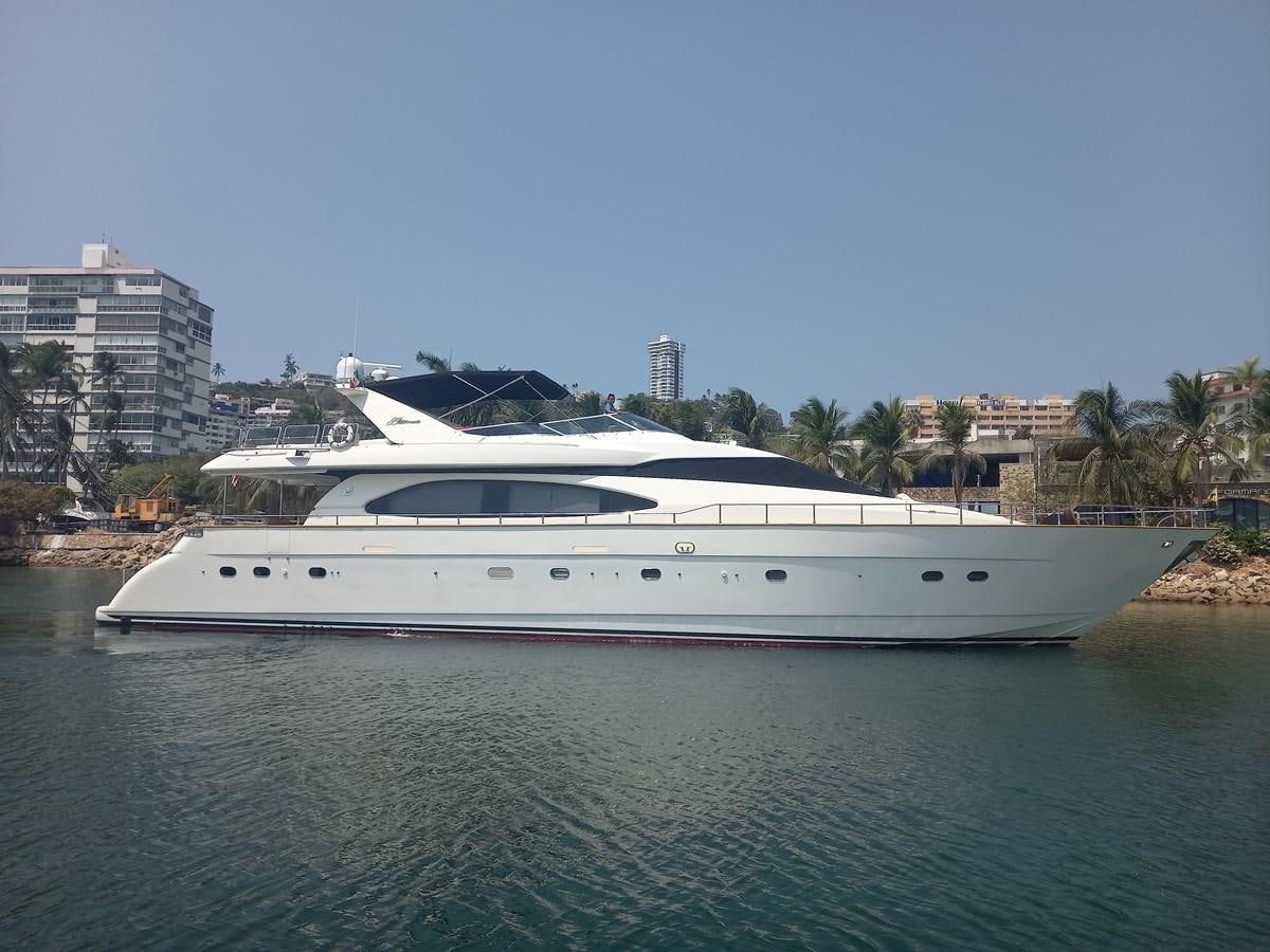 a white yacht in the water aboard TANGO - 2003 AZIMUT 85 ULTIMATE @ ACAPULCO Yacht for Sale