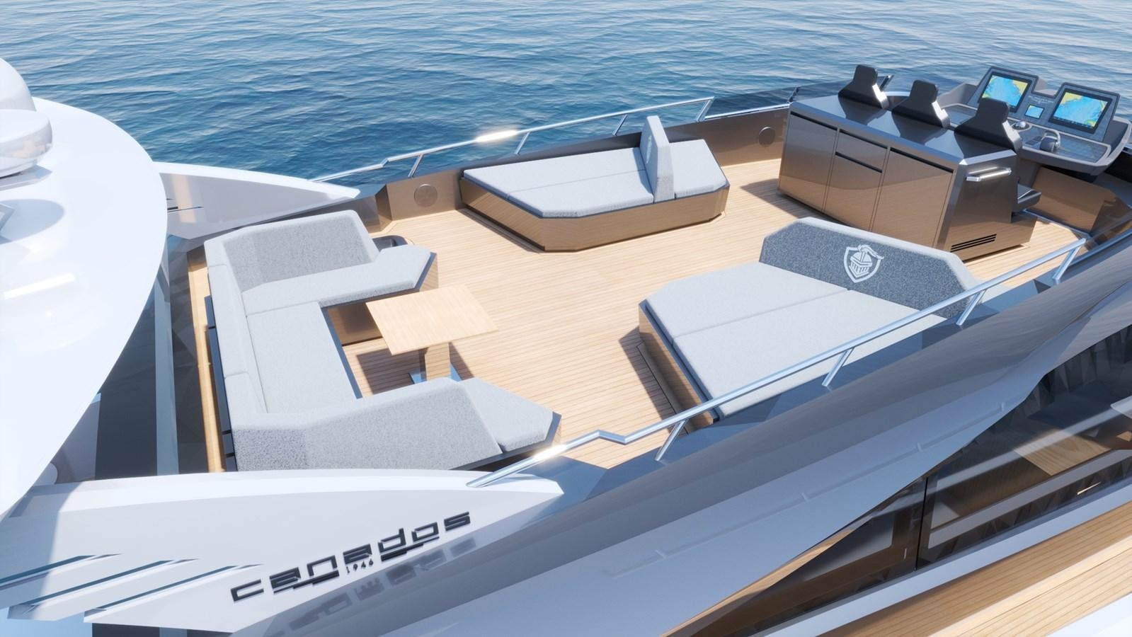 a boat with a deck and a deck and a deck with a view of the water aboard NEW GLADIATOR 961 SPEED Yacht for Sale