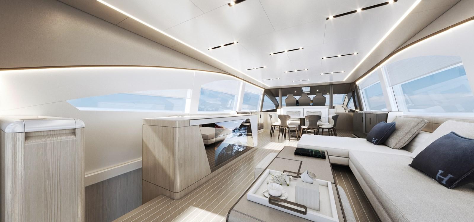 a room with a couch and a table aboard NEW GLADIATOR 961 SPEED Yacht for Sale