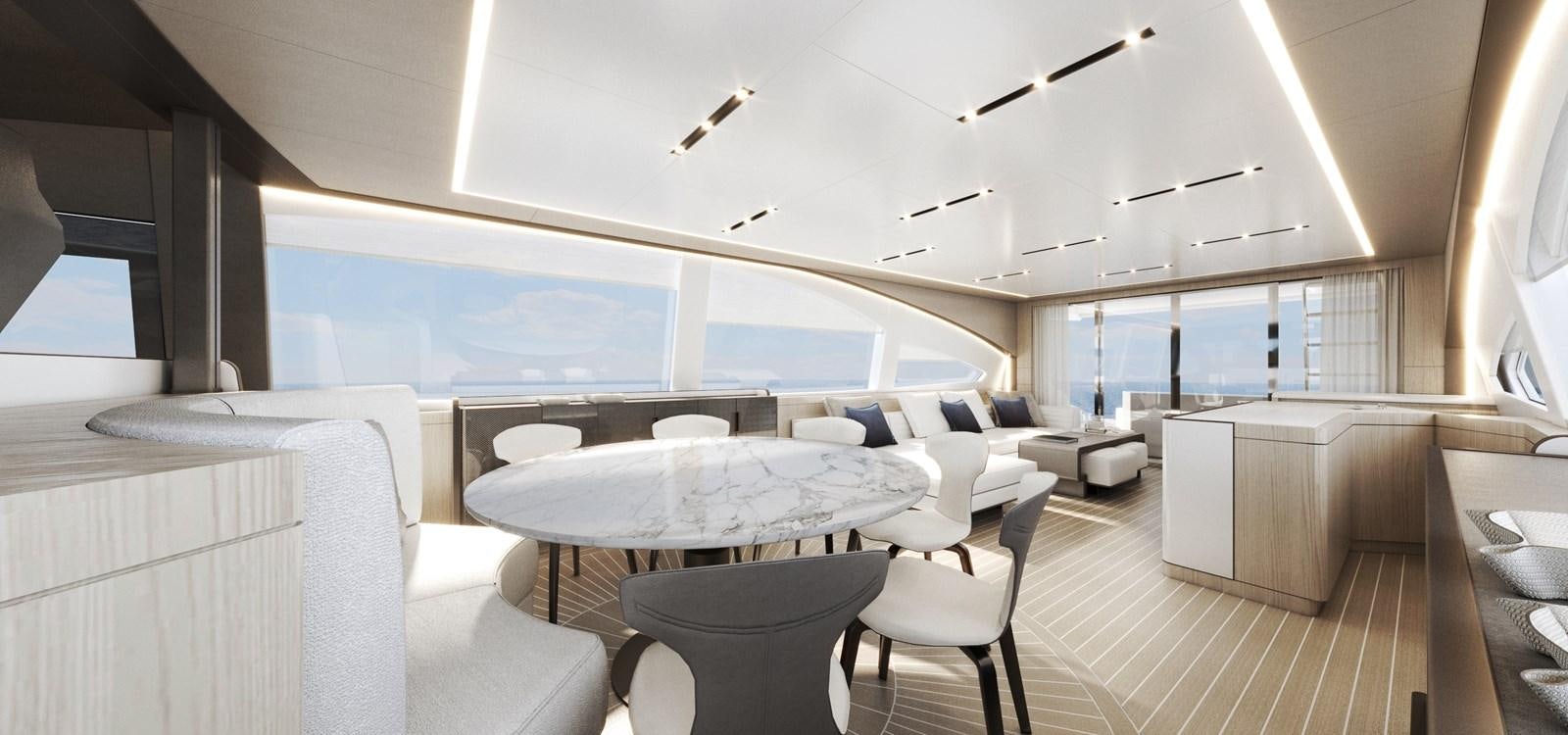 a room with white chairs and a large window aboard NEW GLADIATOR 961 SPEED Yacht for Sale