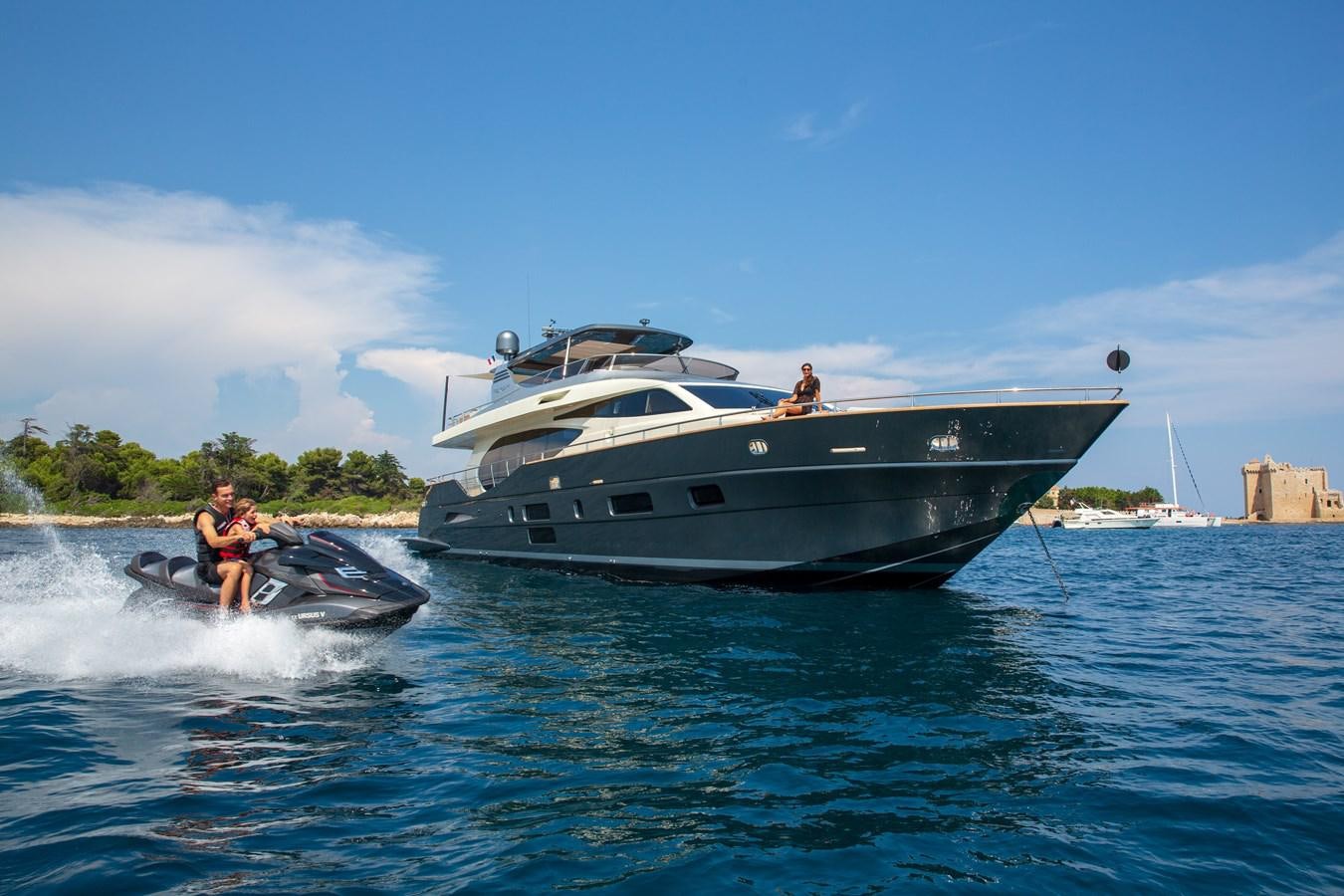 a boat on the water aboard NEW CANADOS 888 EVO Yacht for Sale