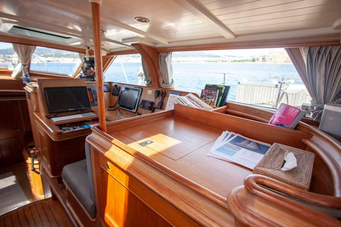 a boat with a desk and a television on it aboard SWEET EMOTION Yacht for Sale