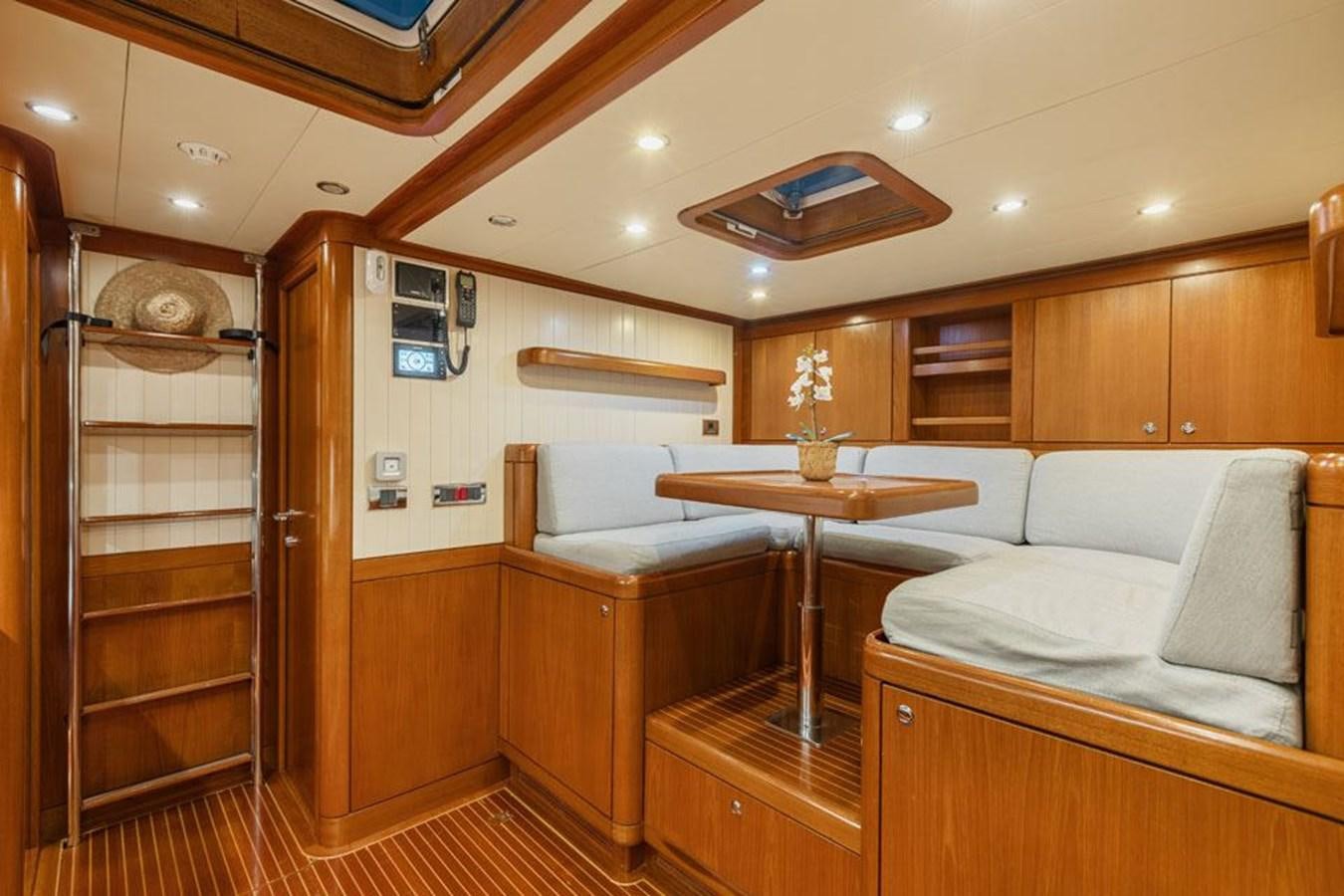 a room with a table and a couch aboard PAULINE AF SKANOR Yacht for Sale