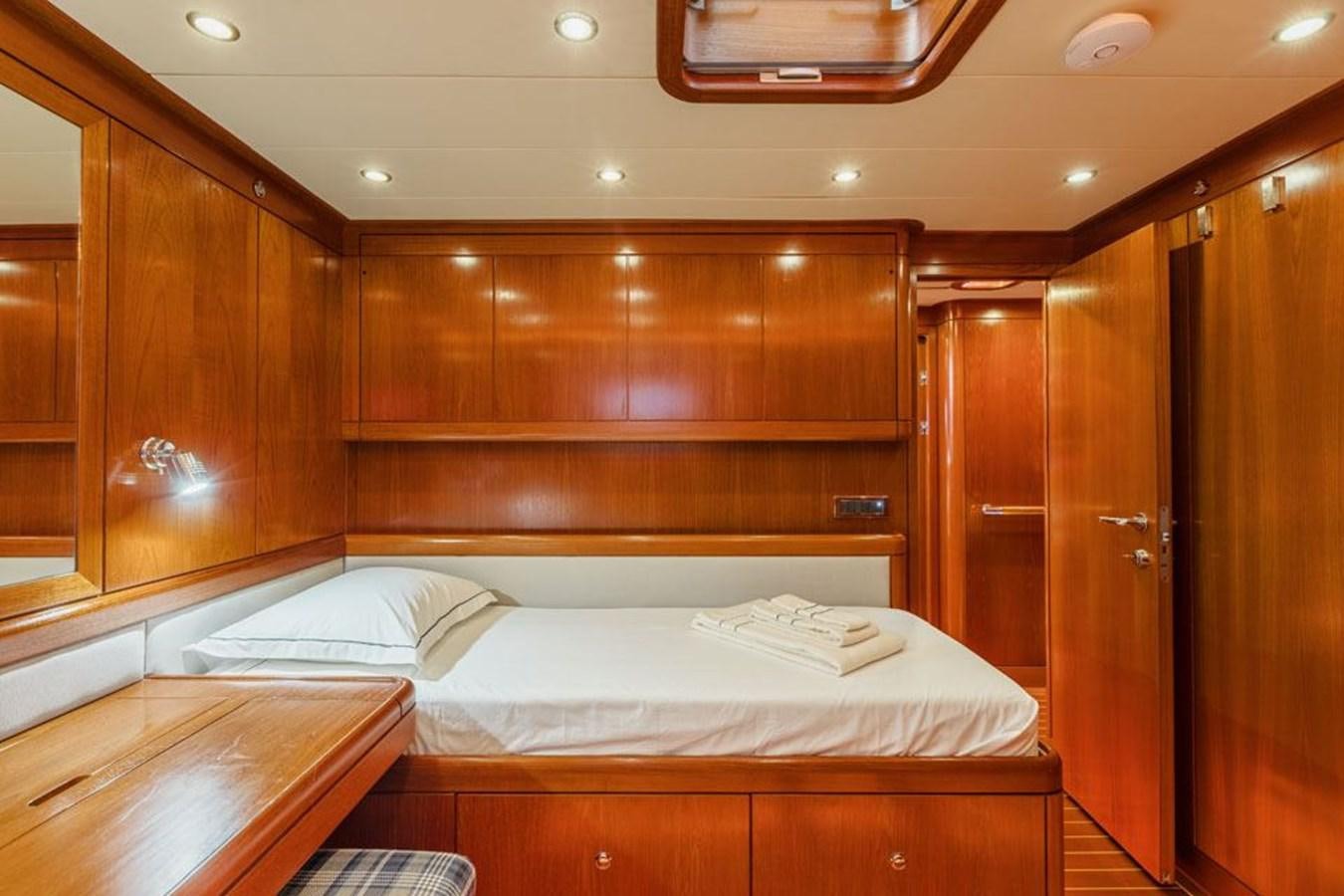 a room with a bed and a closet aboard PAULINE AF SKANOR Yacht for Sale