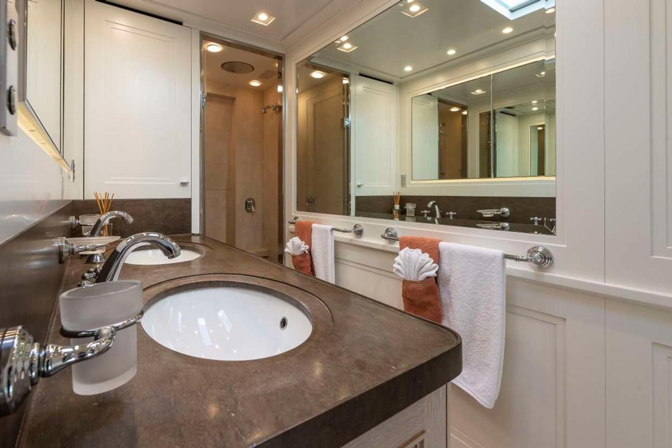 a bathroom with a large countertop aboard CHRISTINA Yacht for Sale