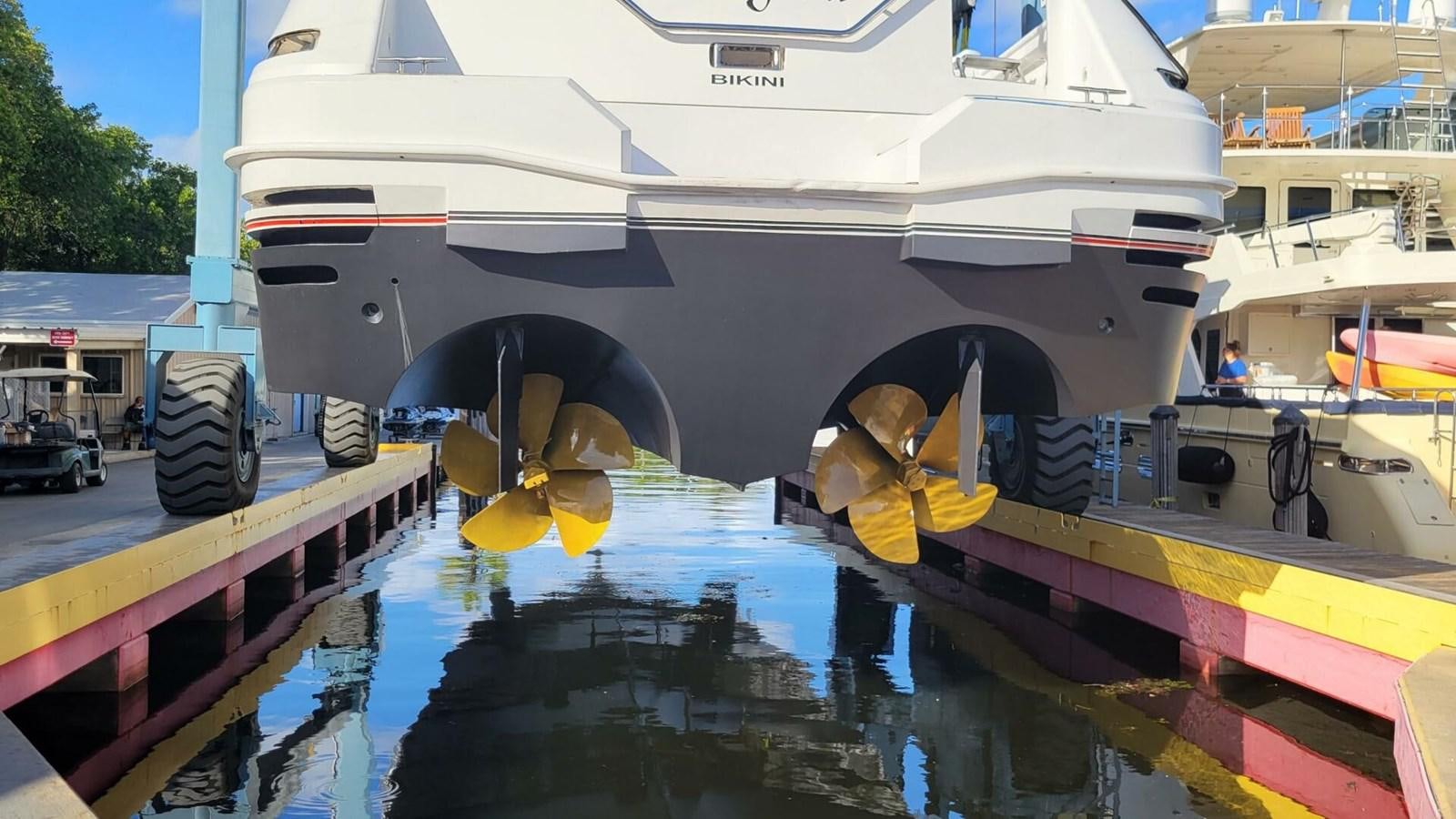 a boat docked at a pier aboard MARGAUX Yacht for Sale