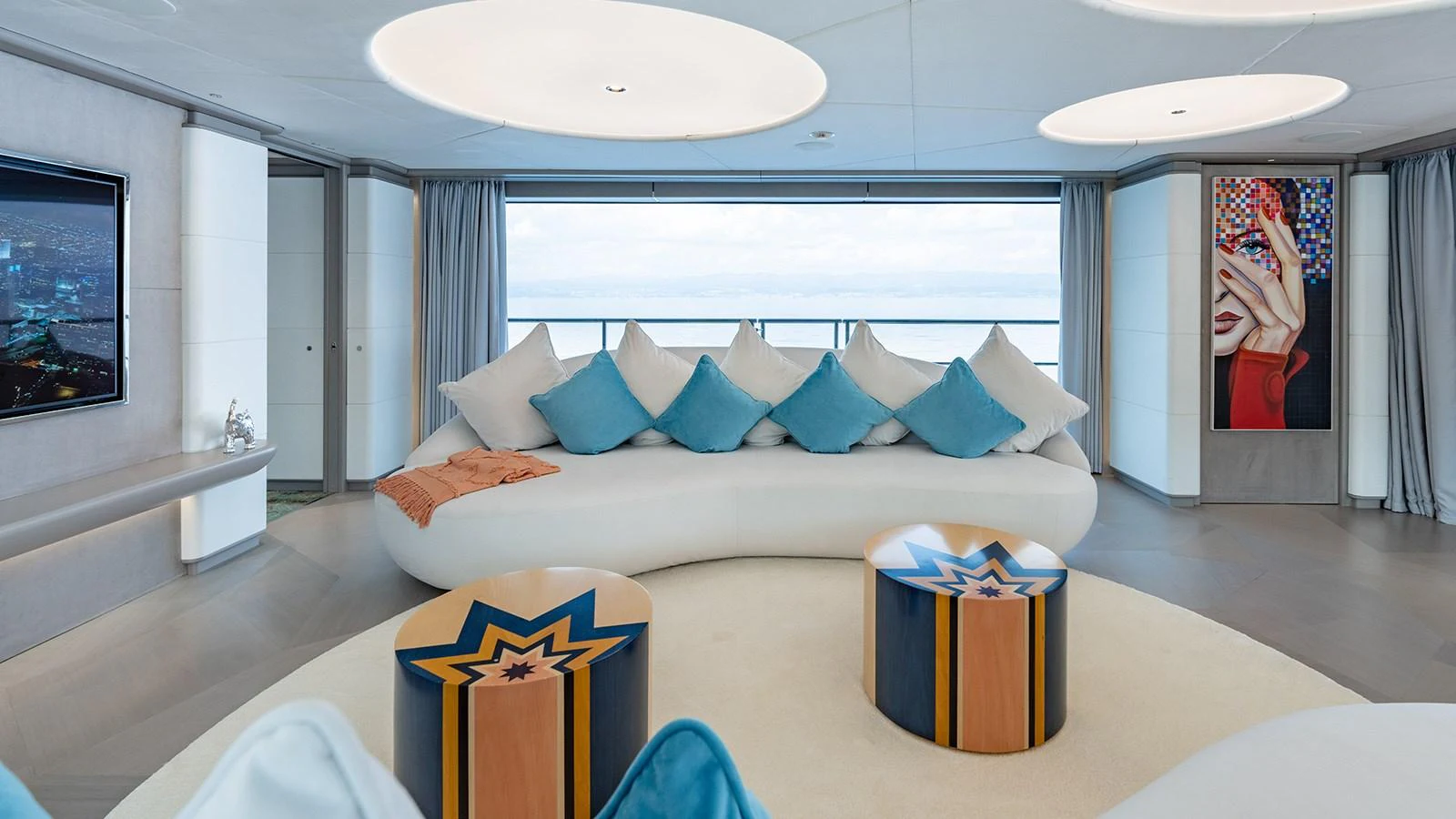 a large bed in a room aboard SEAGULL MRD Yacht for Sale