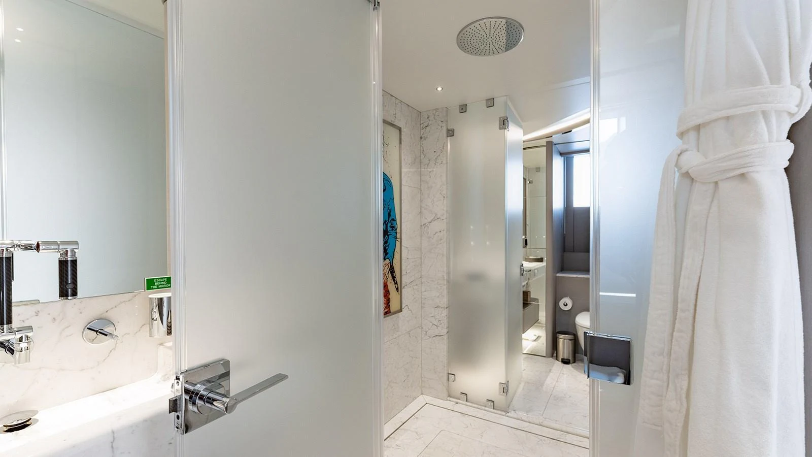 a bathroom with a shower and sink aboard SEAGULL MRD Yacht for Sale