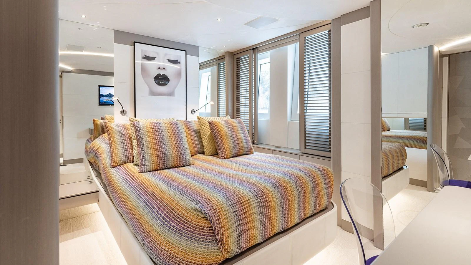 a bed in a room aboard SEAGULL MRD Yacht for Sale