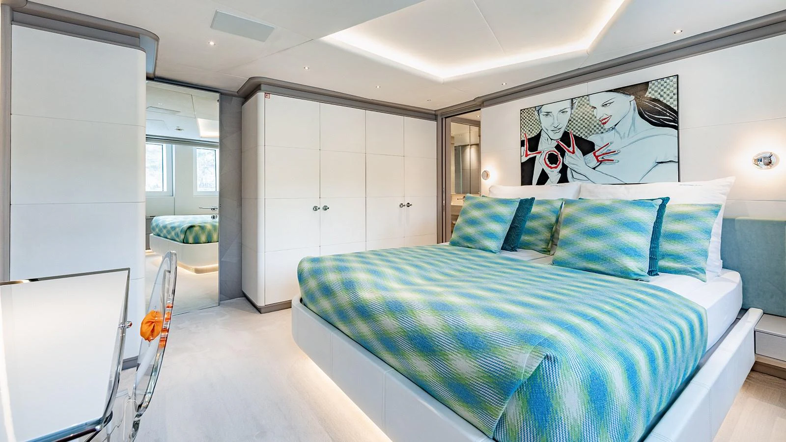 a bed in a room aboard SEAGULL MRD Yacht for Sale