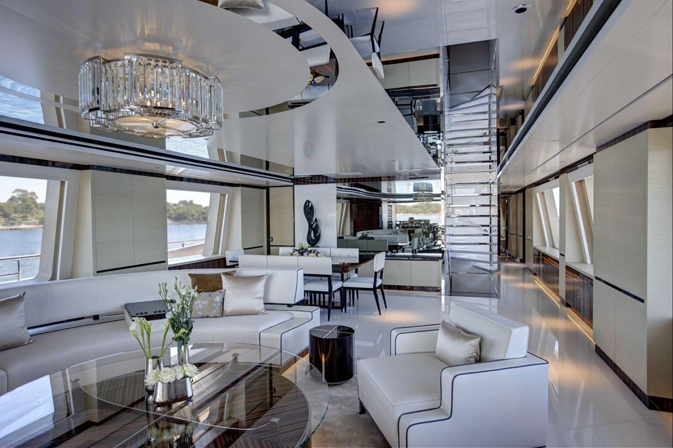 a modern looking living room aboard EXCELLENCE V Yacht for Sale
