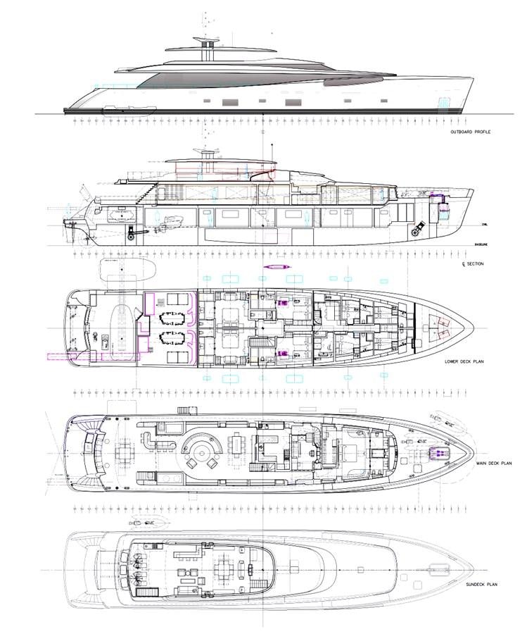 diagram, engineering drawing aboard EXCELLENCE V Yacht for Sale