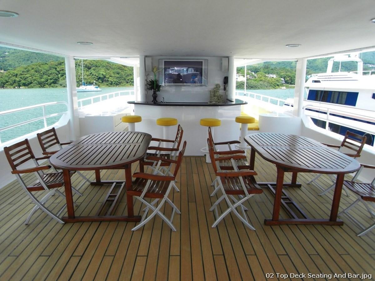 a room with tables and chairs aboard WESTERN ISLES Yacht for Sale