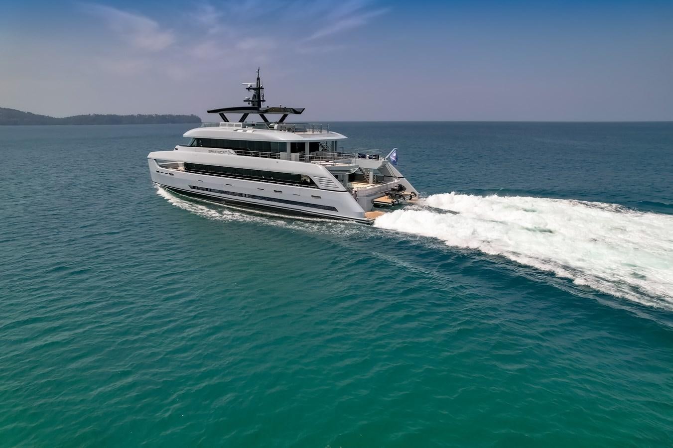 a boat on the water aboard SPACECAT Yacht for Sale