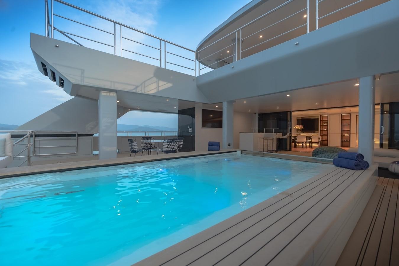 a swimming pool in a house aboard SPACECAT Yacht for Sale