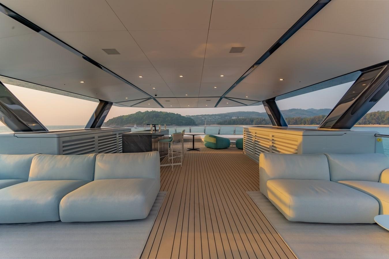 inside of a car aboard SPACECAT Yacht for Sale