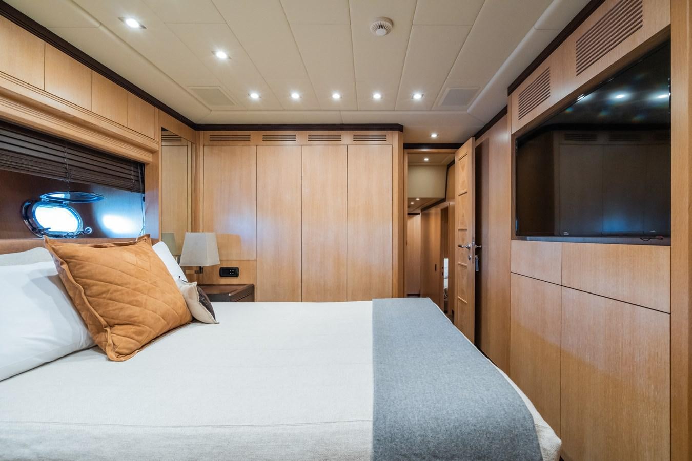 a bed in a room aboard TECHNOMARINE Yacht for Sale