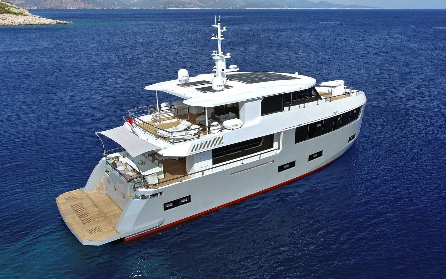 a white and black boat on water aboard AEGEAN EXPLORER 26M/02 Yacht for Sale