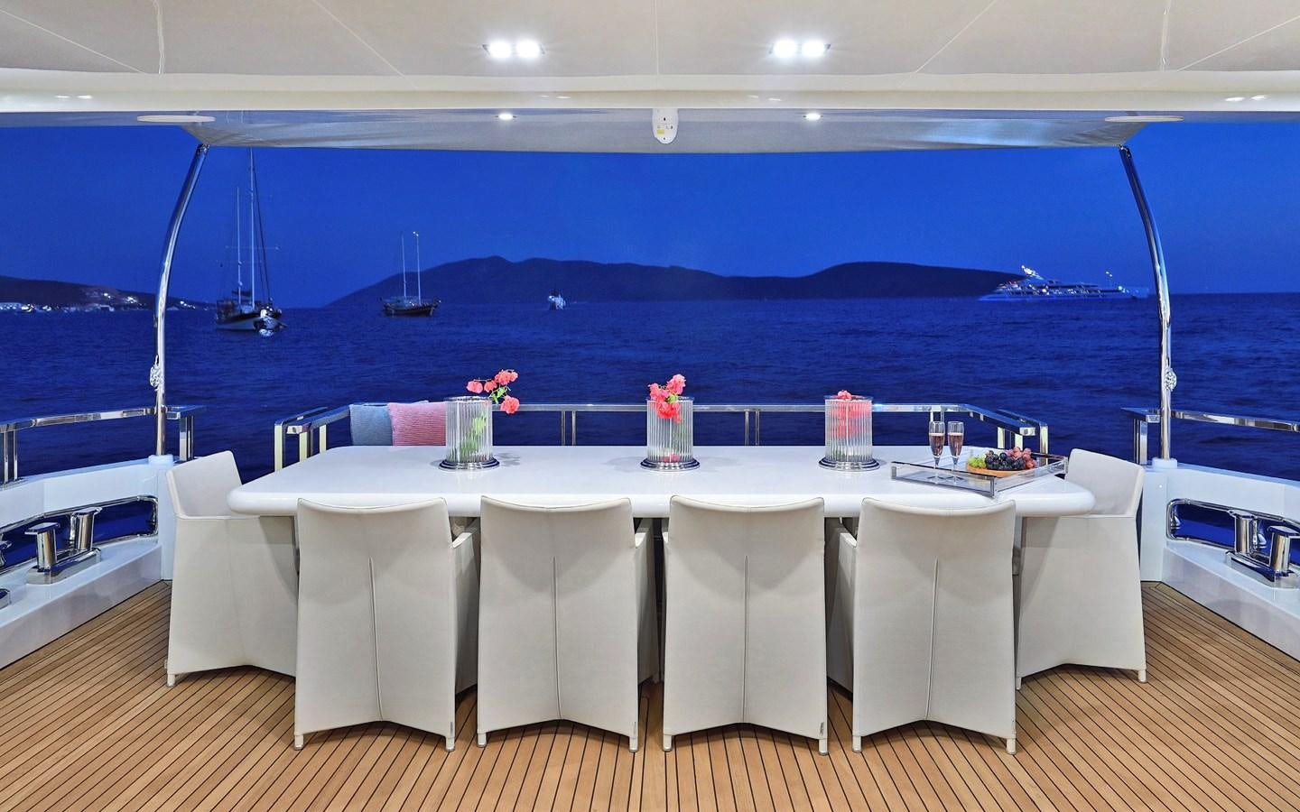 a table set for a dinner party aboard AEGEAN EXPLORER 26M/02 Yacht for Sale