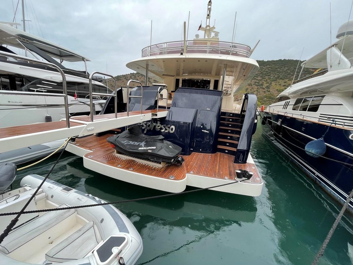 a boat docked at a pier aboard ESPRESSO Yacht for Sale
