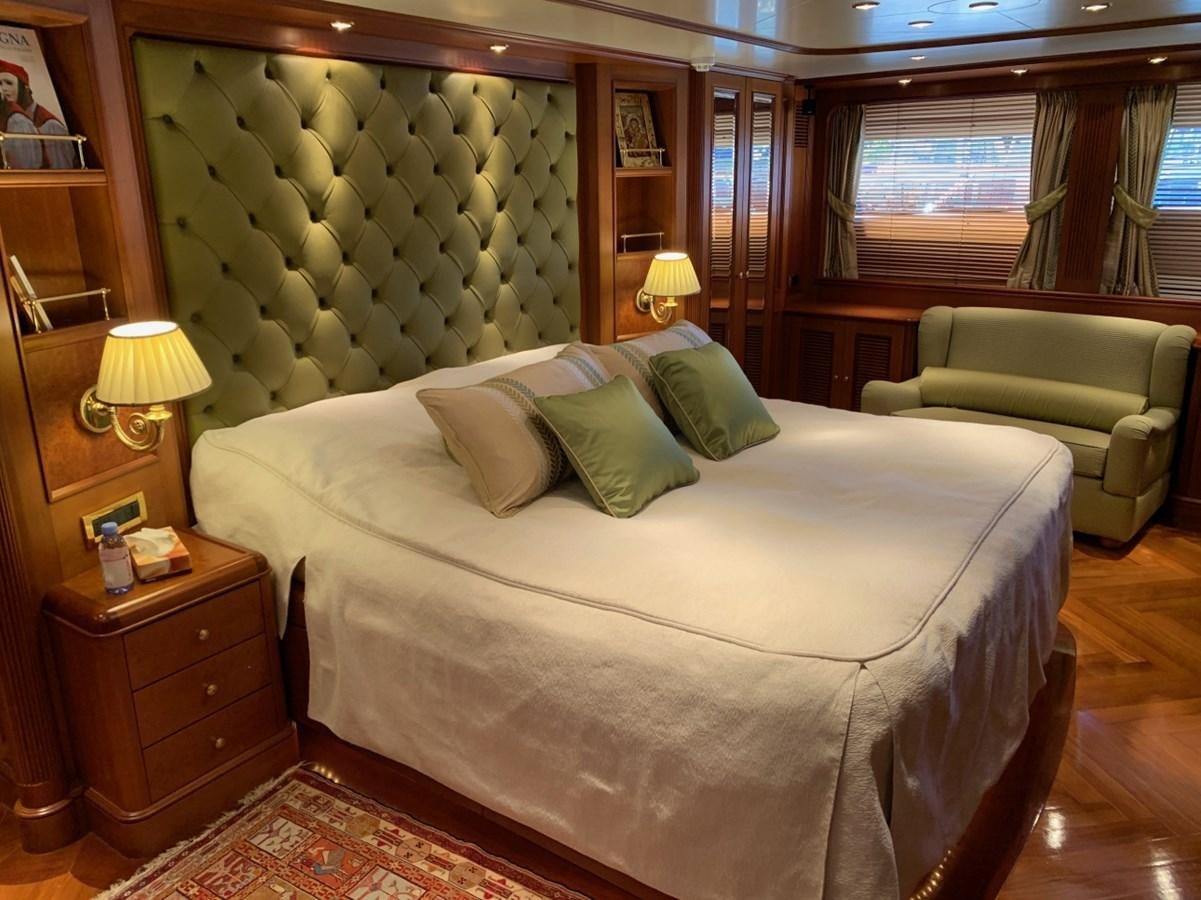 a bed in a room aboard DREAM ON II Yacht for Sale