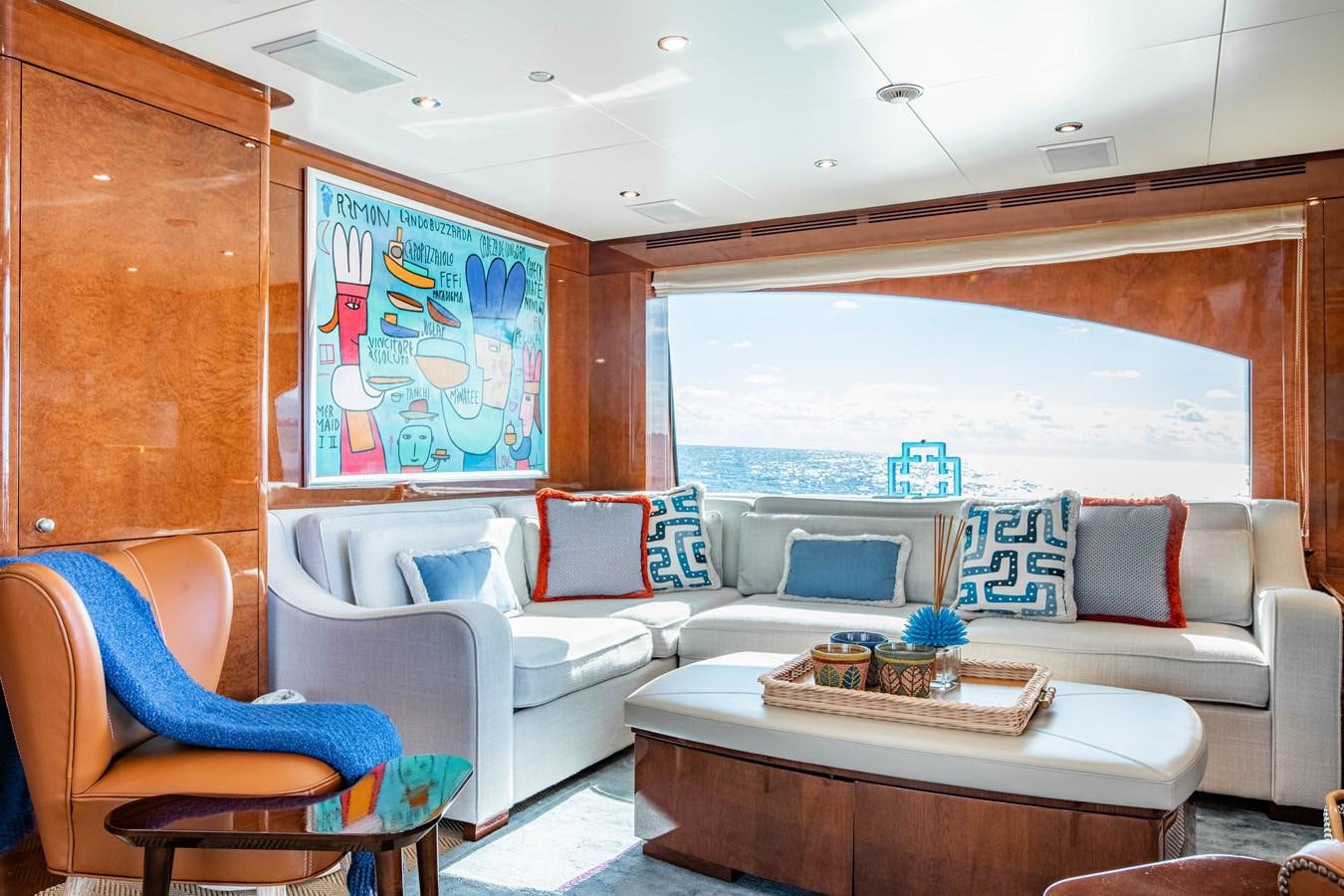 a living room with a large window aboard CHECKMATE Yacht for Sale