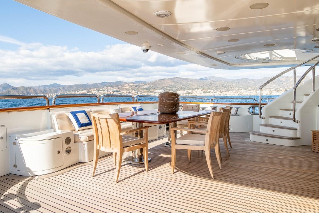 a room with a table and chairs aboard CHECKMATE Yacht for Sale