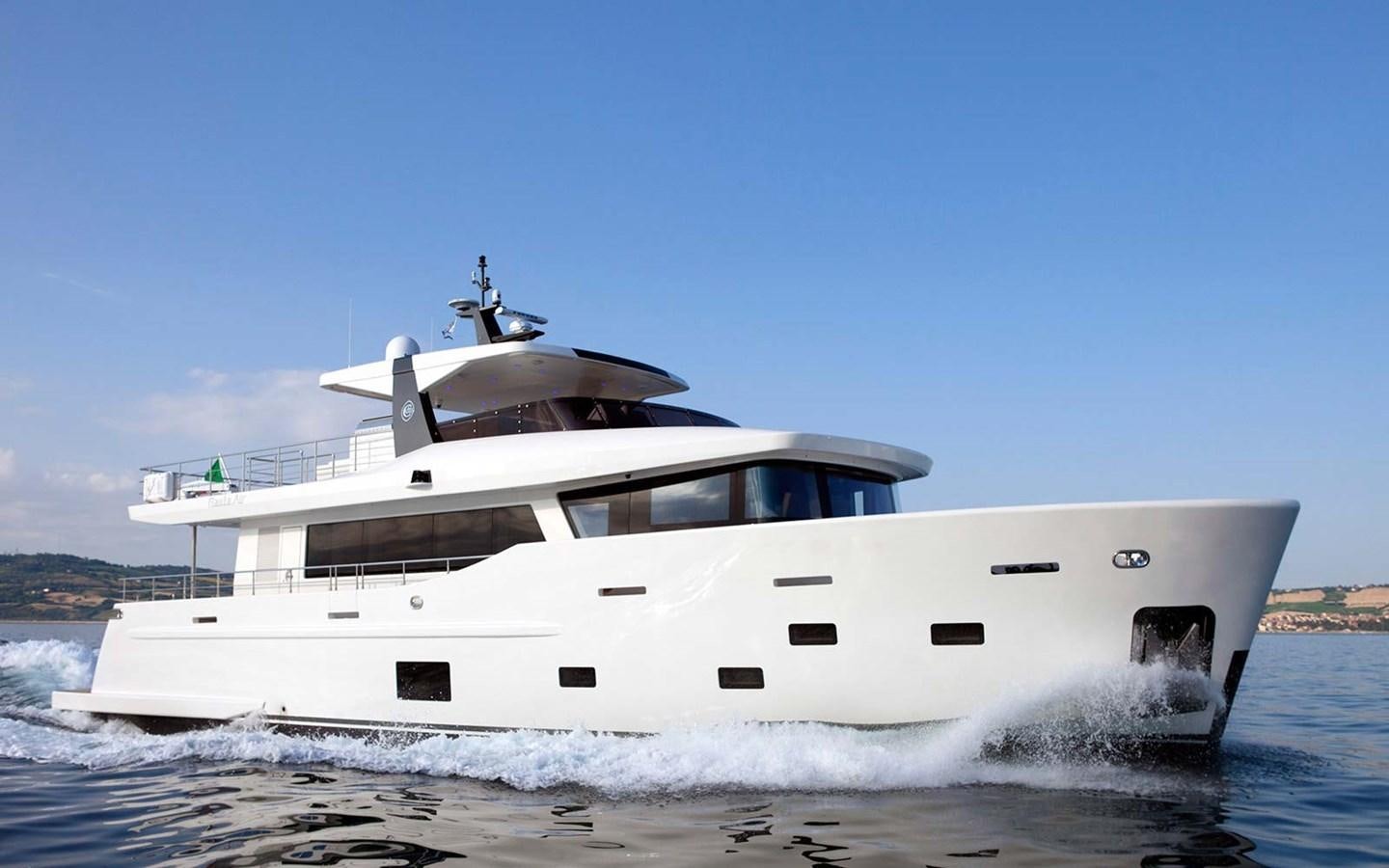 a white yacht on the water aboard YES Yacht for Sale