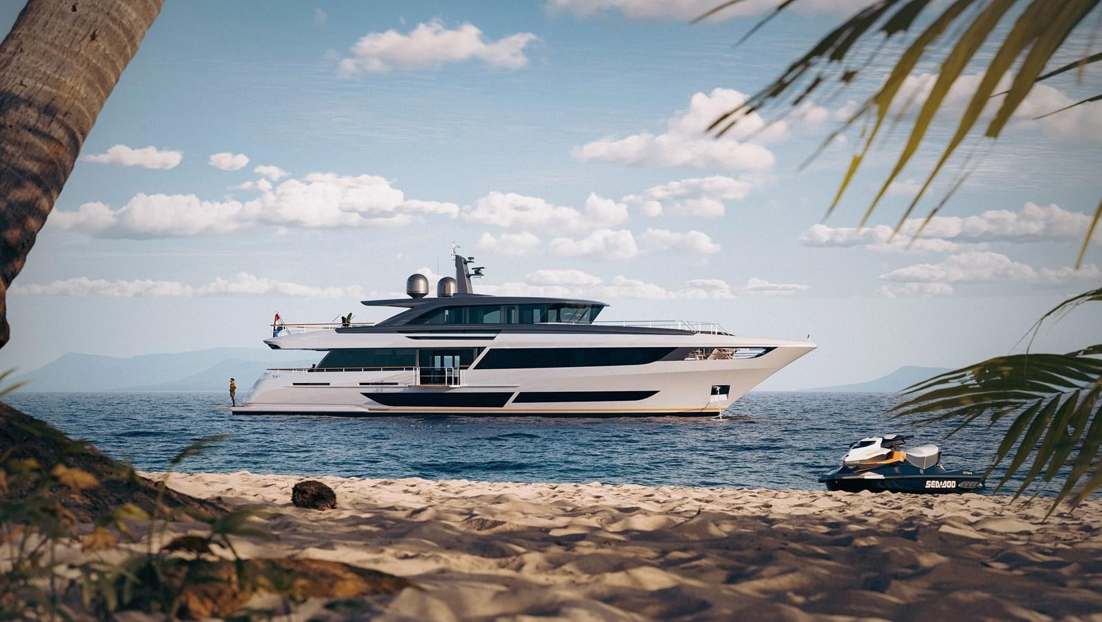 a boat on the beach aboard THE VESSEL Yacht for Sale