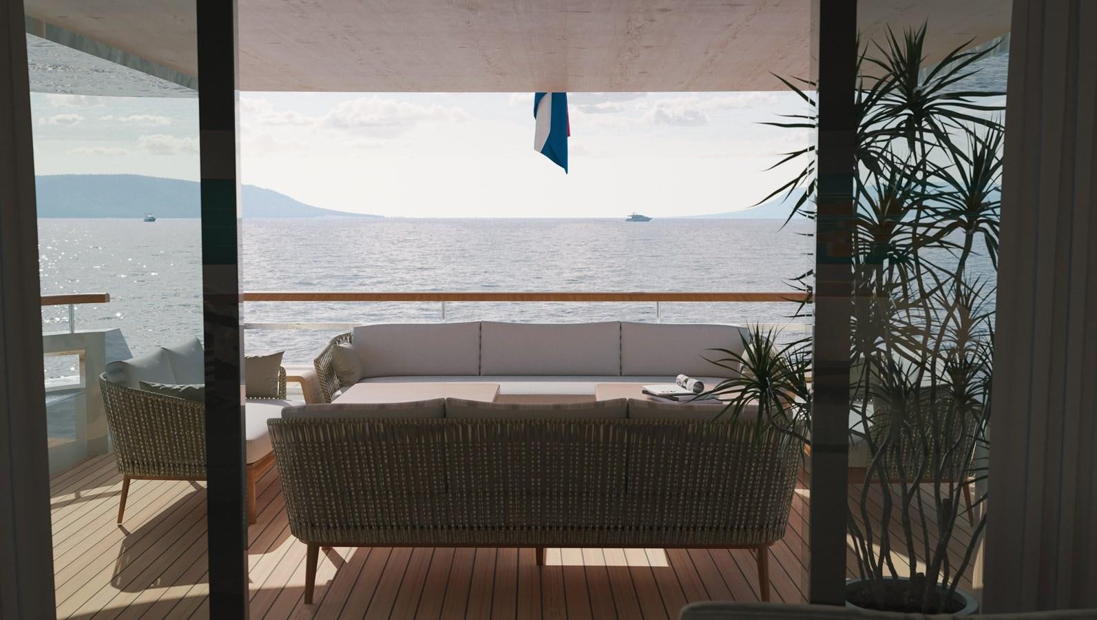 a large bed and a large body of water aboard THE VESSEL Yacht for Sale