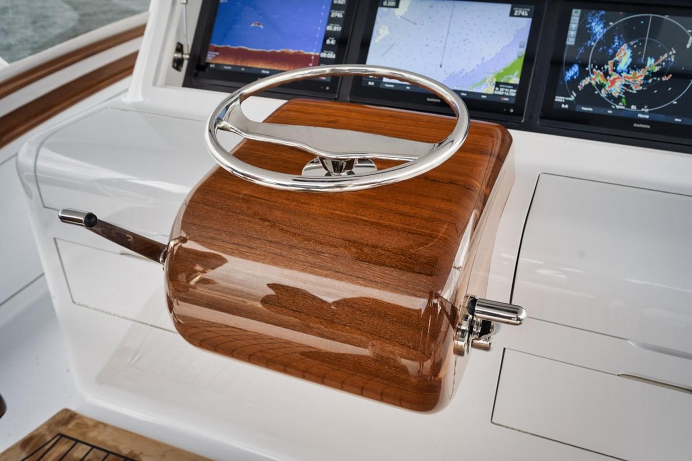 a wooden box with a lid aboard FULL TIME Yacht for Sale