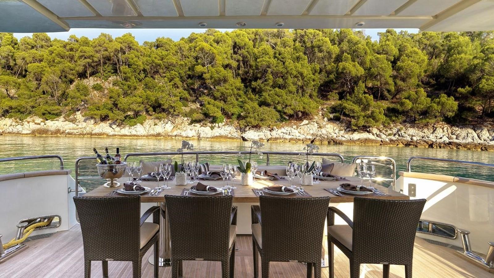 a table set for a meal aboard SANSARA Yacht for Sale