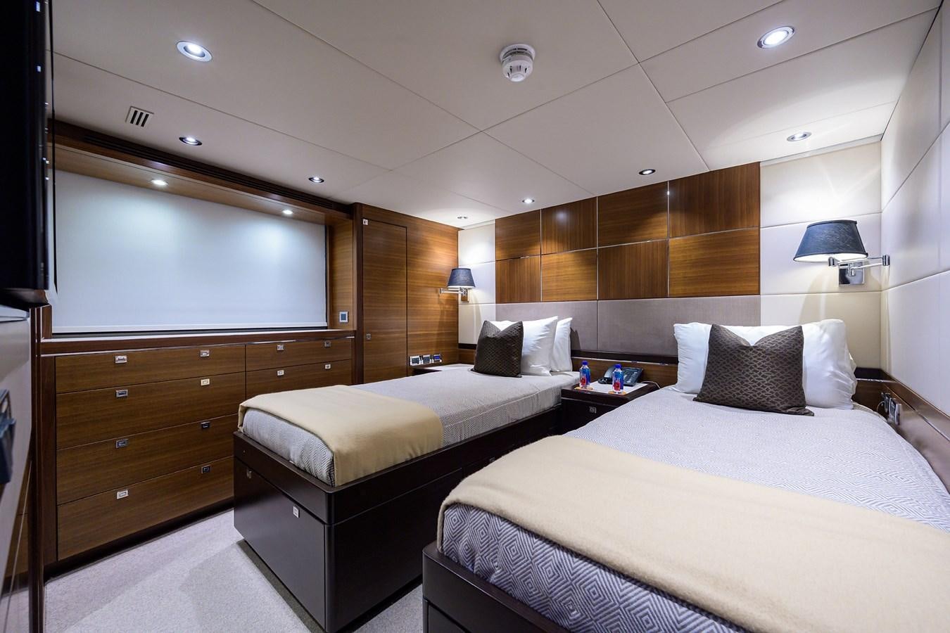a room with two beds aboard LACEY KAY Yacht for Sale