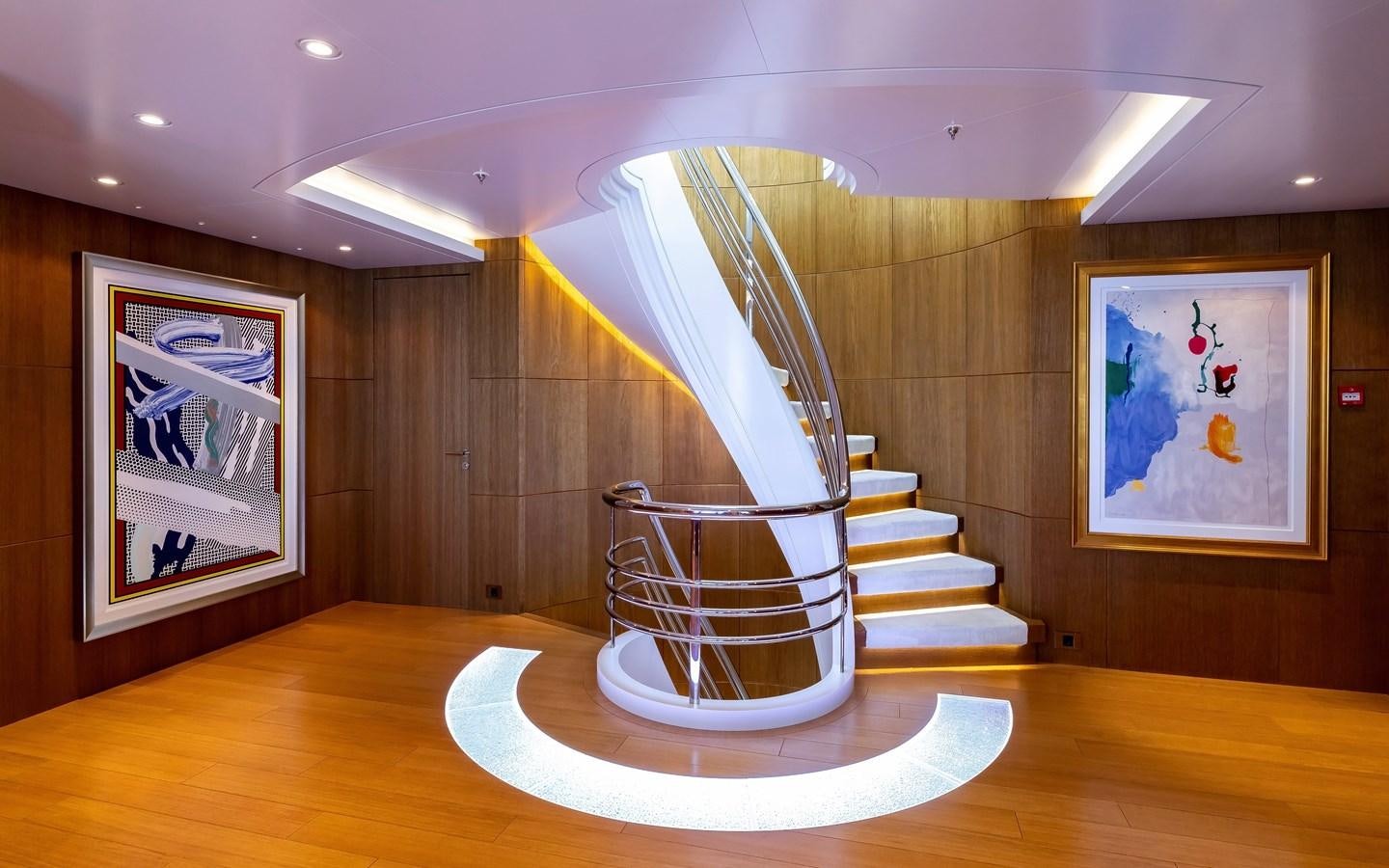 a staircase in a building aboard FELIX Yacht for Sale