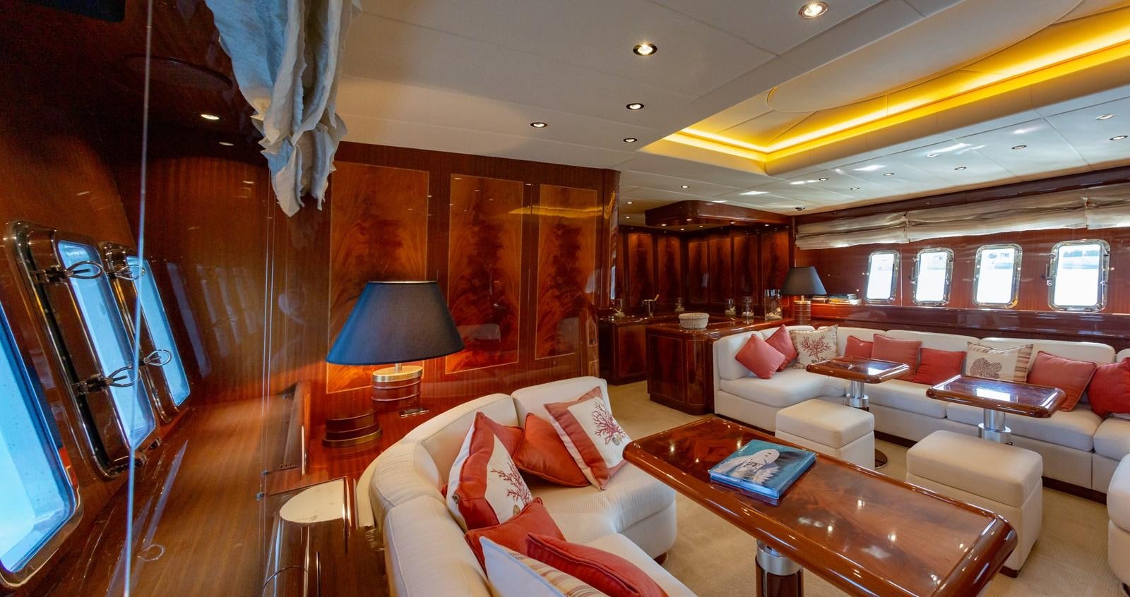 a living room with a large window aboard STAND BY ME Yacht for Sale