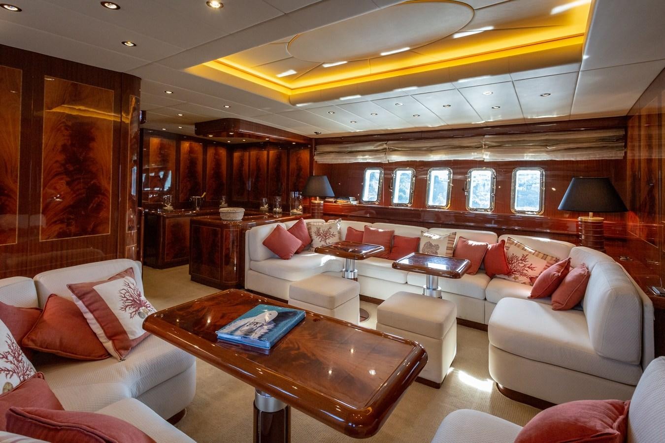 a living room with a large window aboard STAND BY ME Yacht for Sale