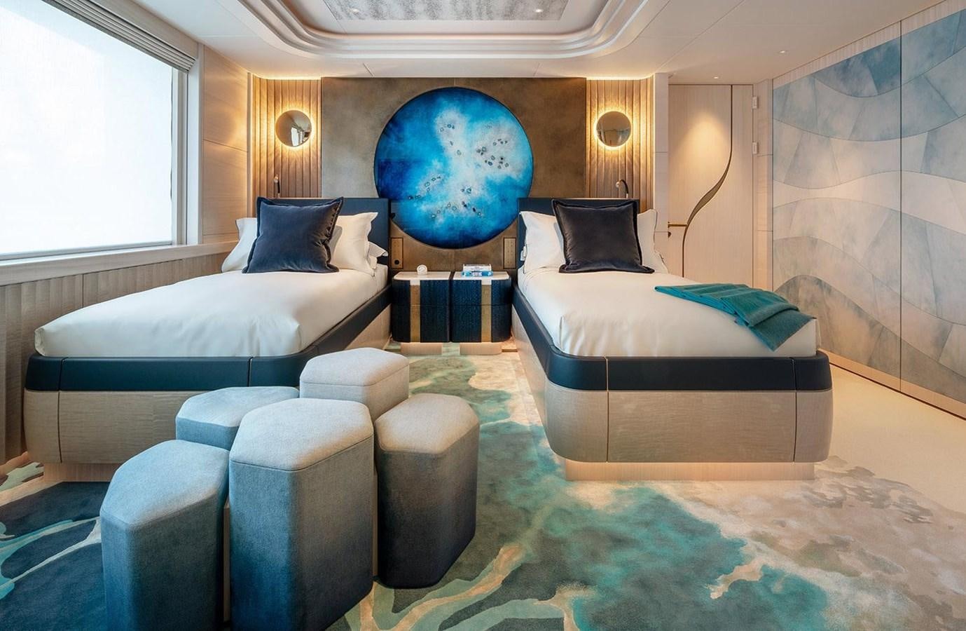 a room with two beds aboard SPARTA Yacht for Sale