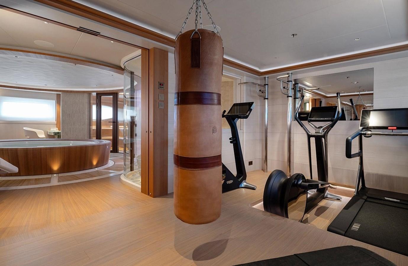 a gym with exercise equipment aboard SPARTA Yacht for Sale