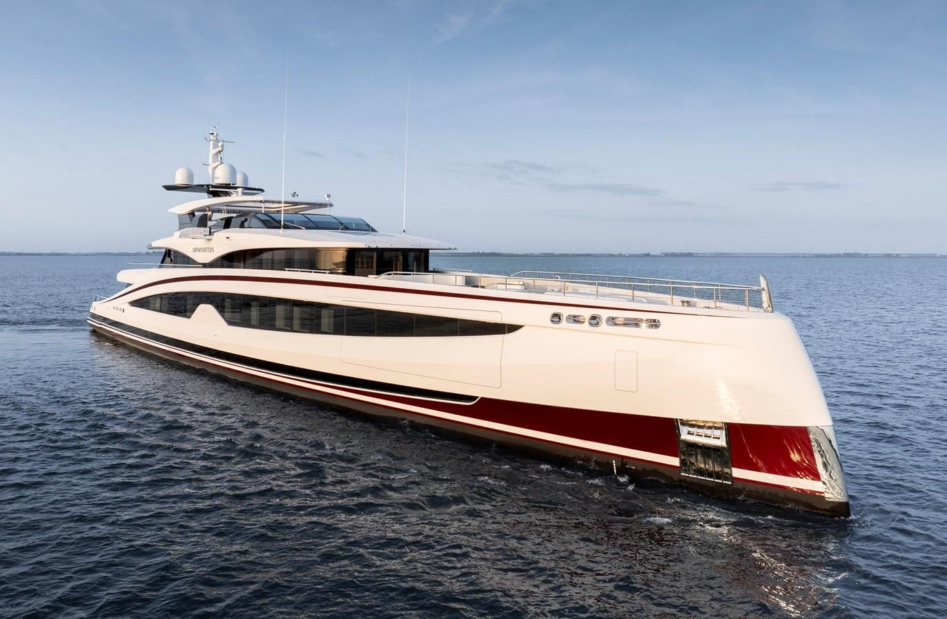 a large white ship in the water aboard SPARTA Yacht for Sale