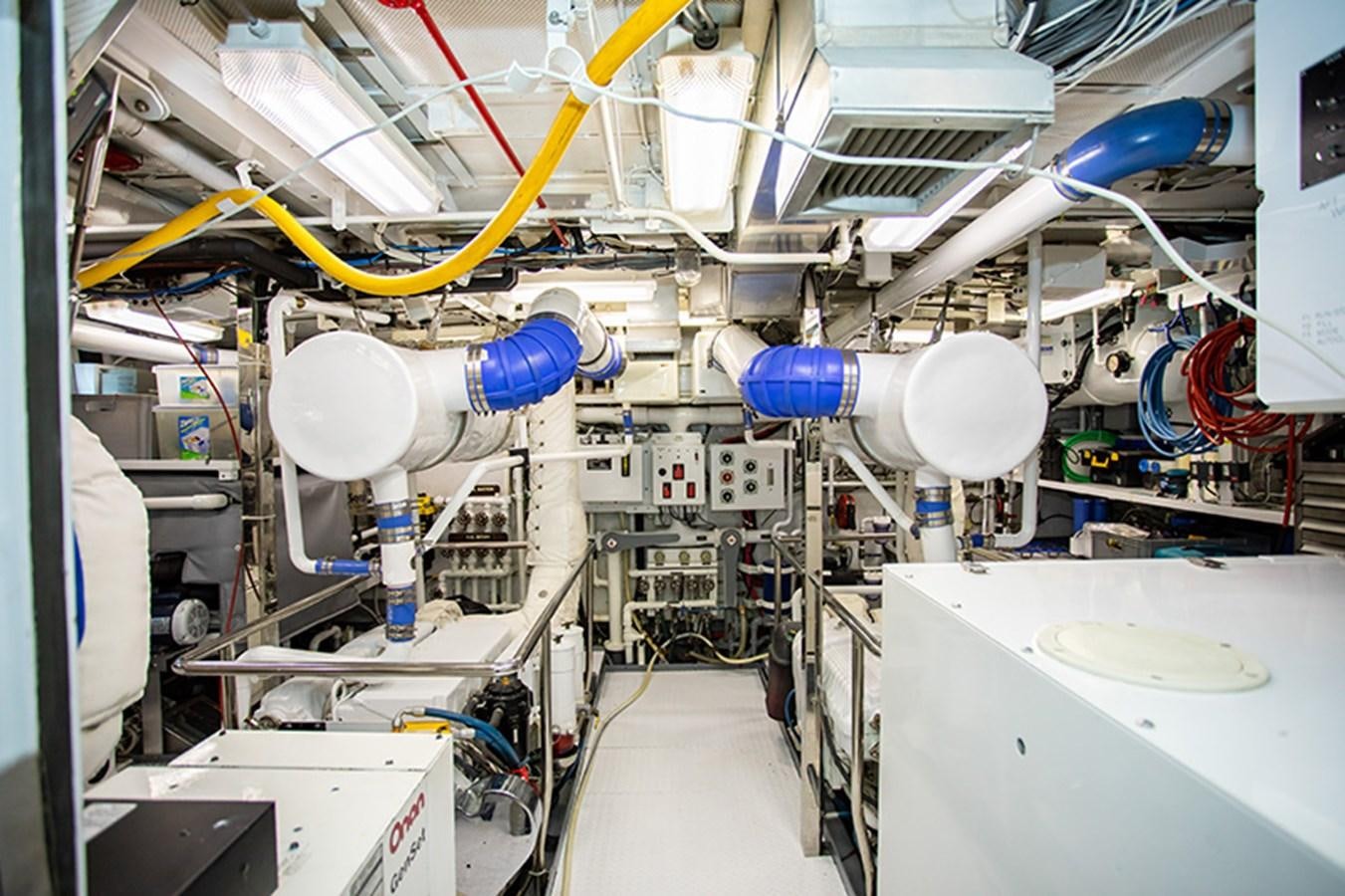 a room with several white and blue pipes aboard SOVEREIGN Yacht for Sale