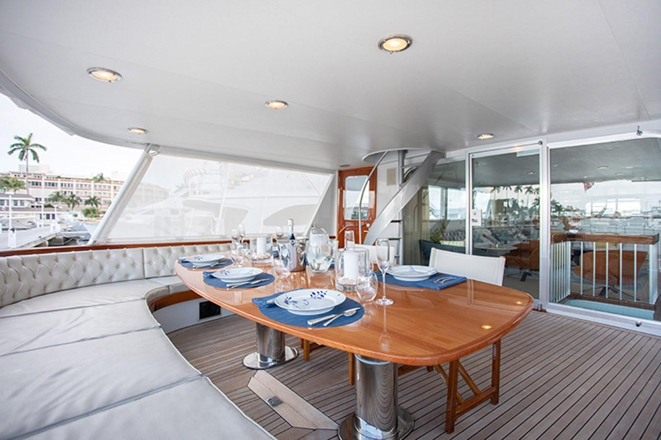 a table with plates and glasses on it aboard SOVEREIGN Yacht for Sale