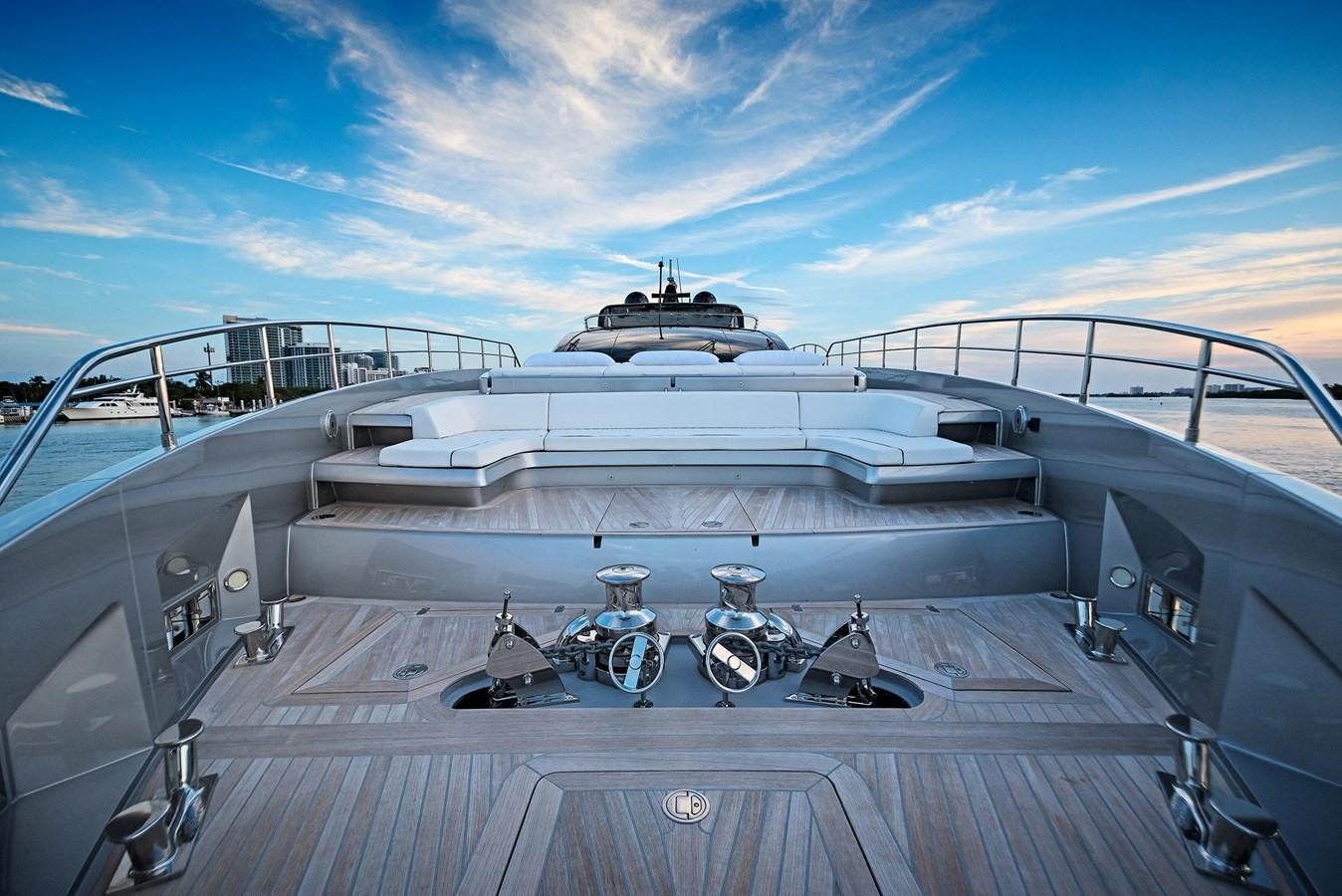 a large yacht with a couple of motor boats on it aboard ALLEGRA  @ AVENTURA Yacht for Sale