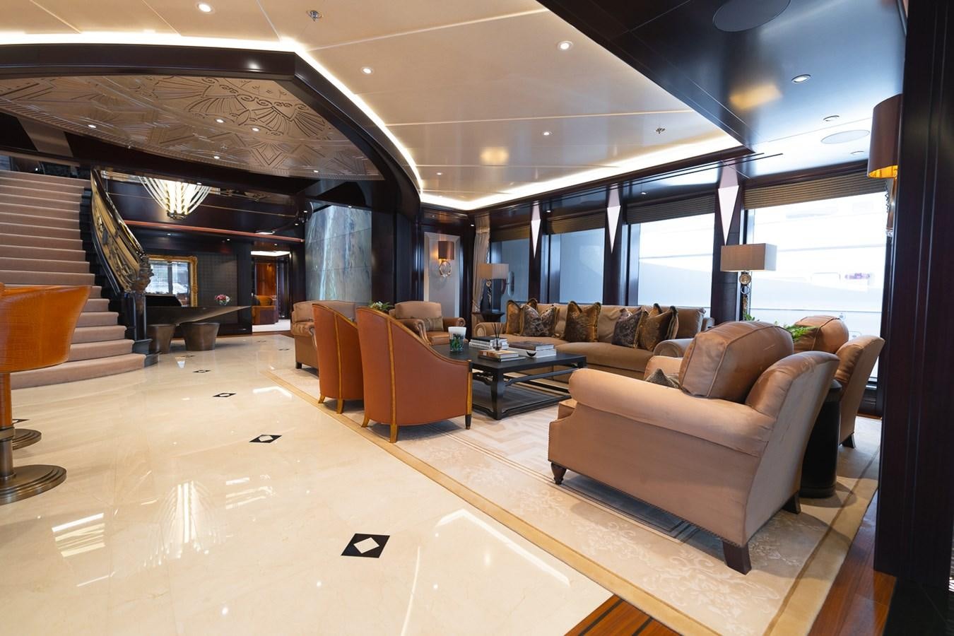 a living room with a large window aboard WHISPER Yacht for Sale