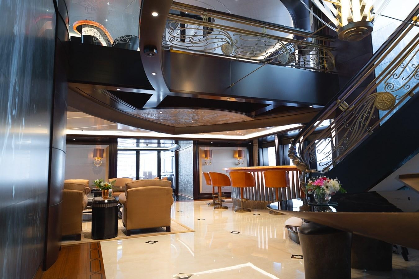 a room with chairs and tables aboard WHISPER Yacht for Sale