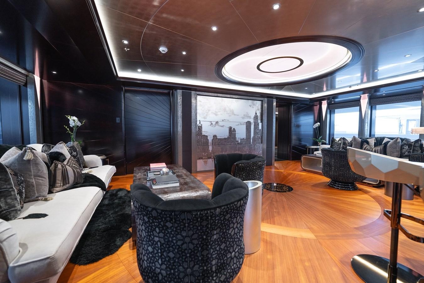 a living room with a large window aboard WHISPER Yacht for Sale