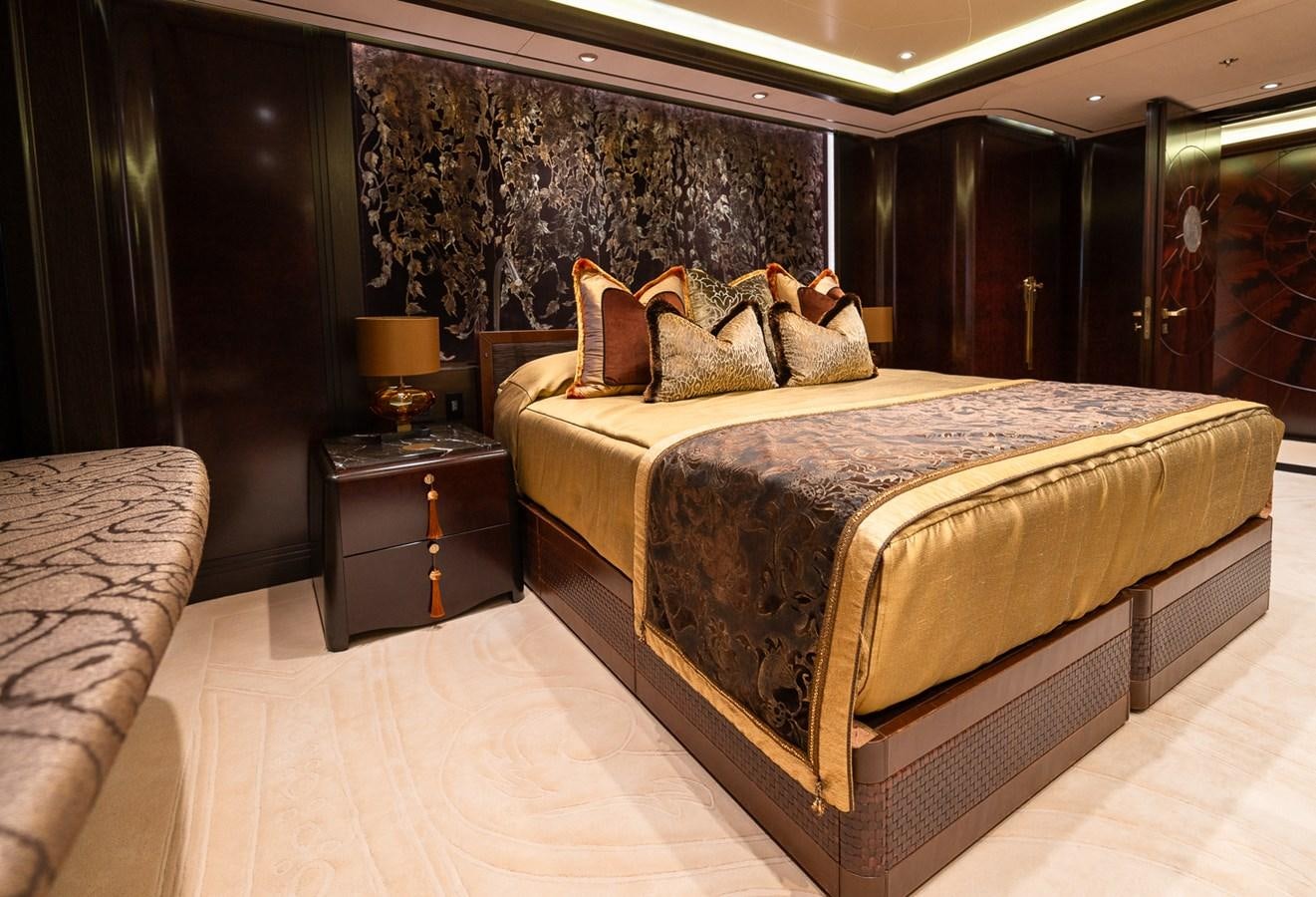 a bed in a room aboard WHISPER Yacht for Sale